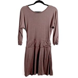 Prana Faux Wrap Back Ruched Long Sleeves Swing Dress
